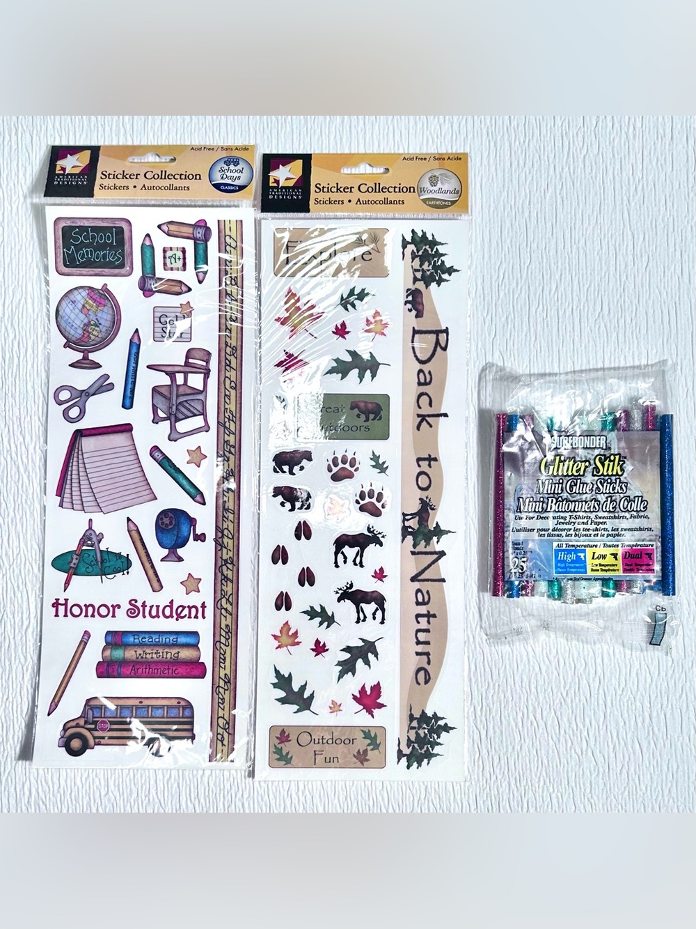 Sticker Collection & Glitter Glue Craft Set - Purple, Brown, Green